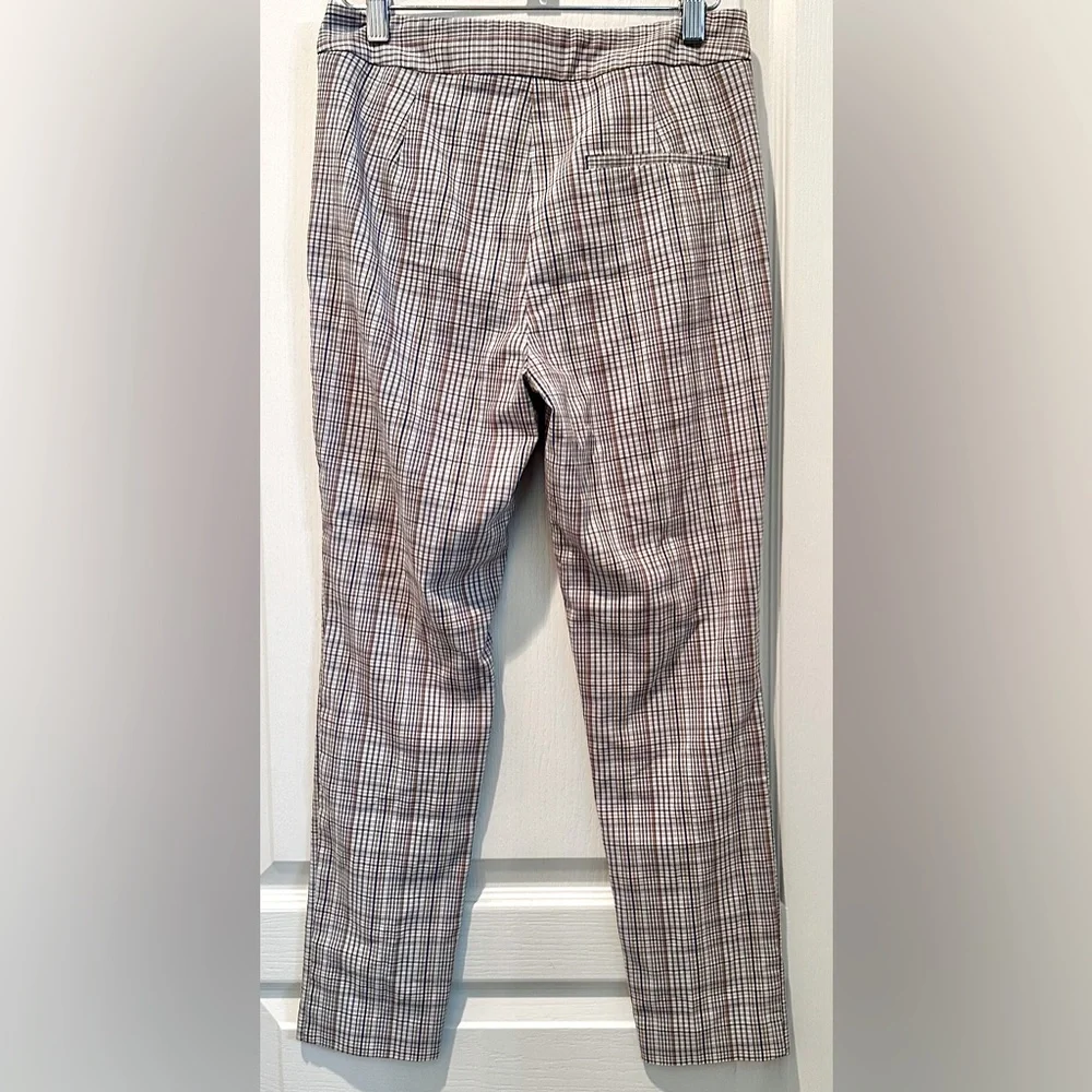 Zara Flat Waist Plaid Tapered Trousers in Navy Tan & Gold - Picture 6 of 6